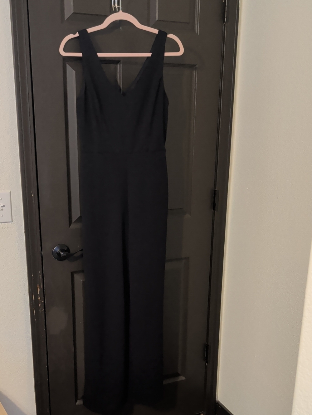 Women's Black V-Neck Wide-Leg Jumpsuit